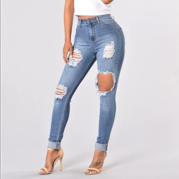 Fashion Nova High Waist Distressed Skinny Jeans - Picture 1 of 9